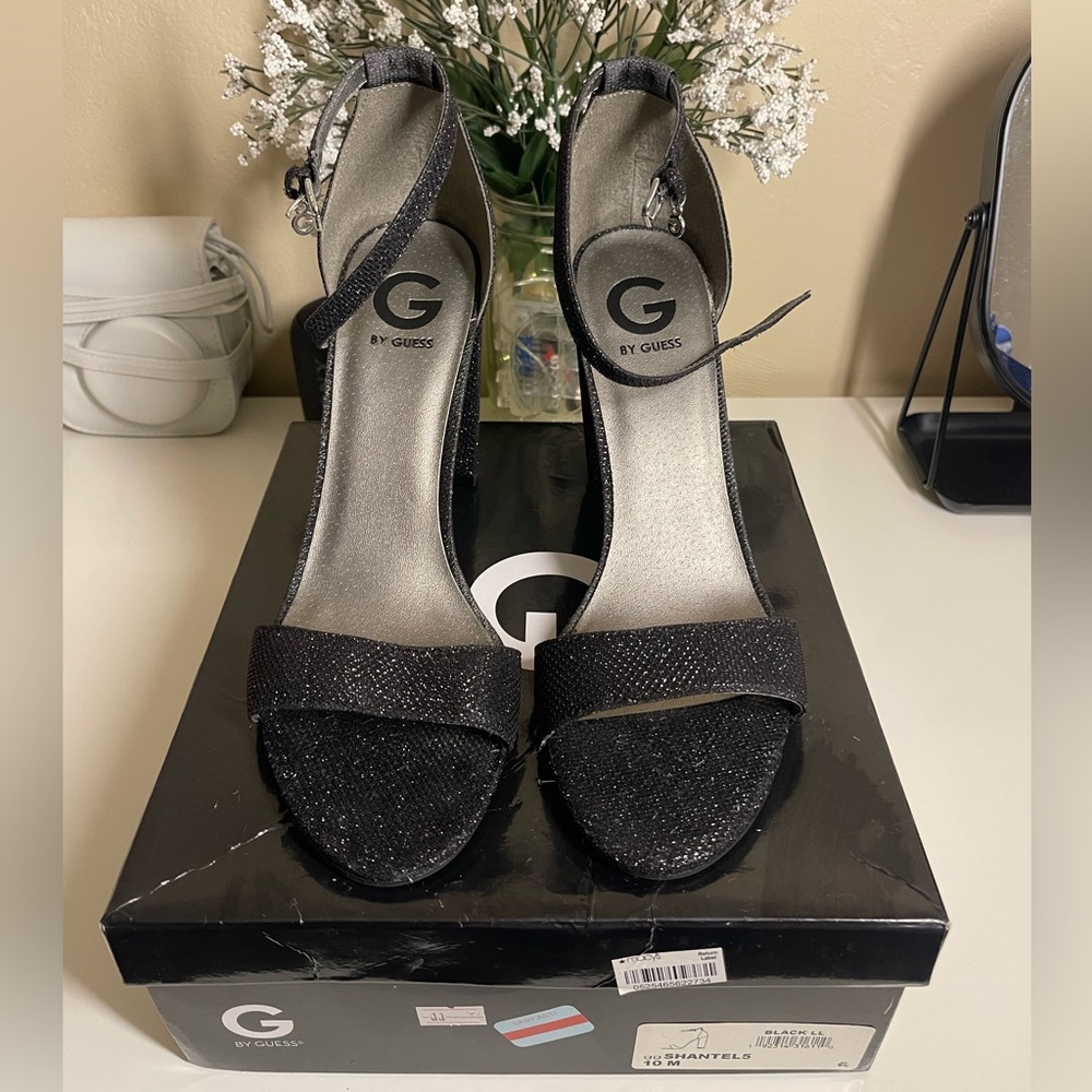 Guess Women’s Black Sparkle Block Heels